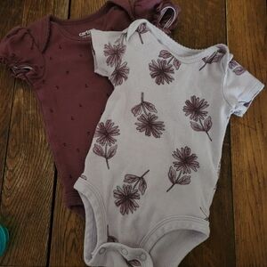 Carter's Maroon and Light Purple Floral Bodysuits